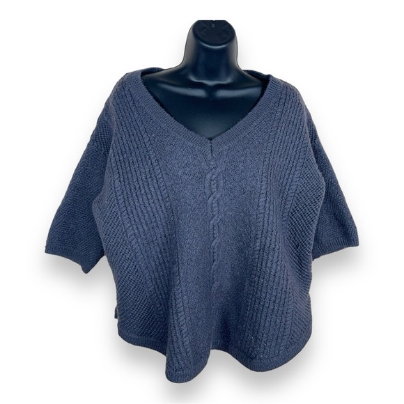 XL TORRID SLATE BLUE GREY SWEATER WOOL BLEND KNIT VNECK SHORT SLEEVE - Picture 1 of 12